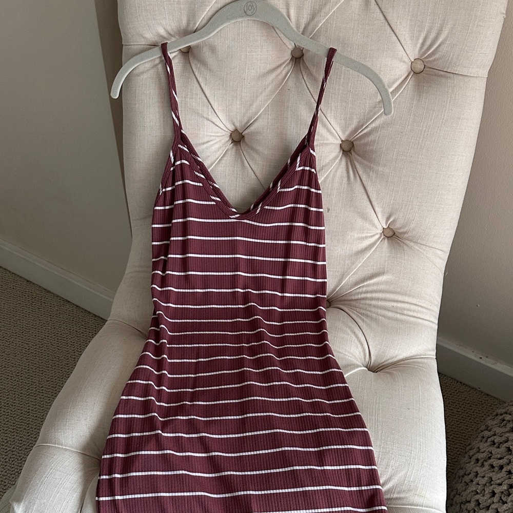 Express Striped Burgundy and White Dress